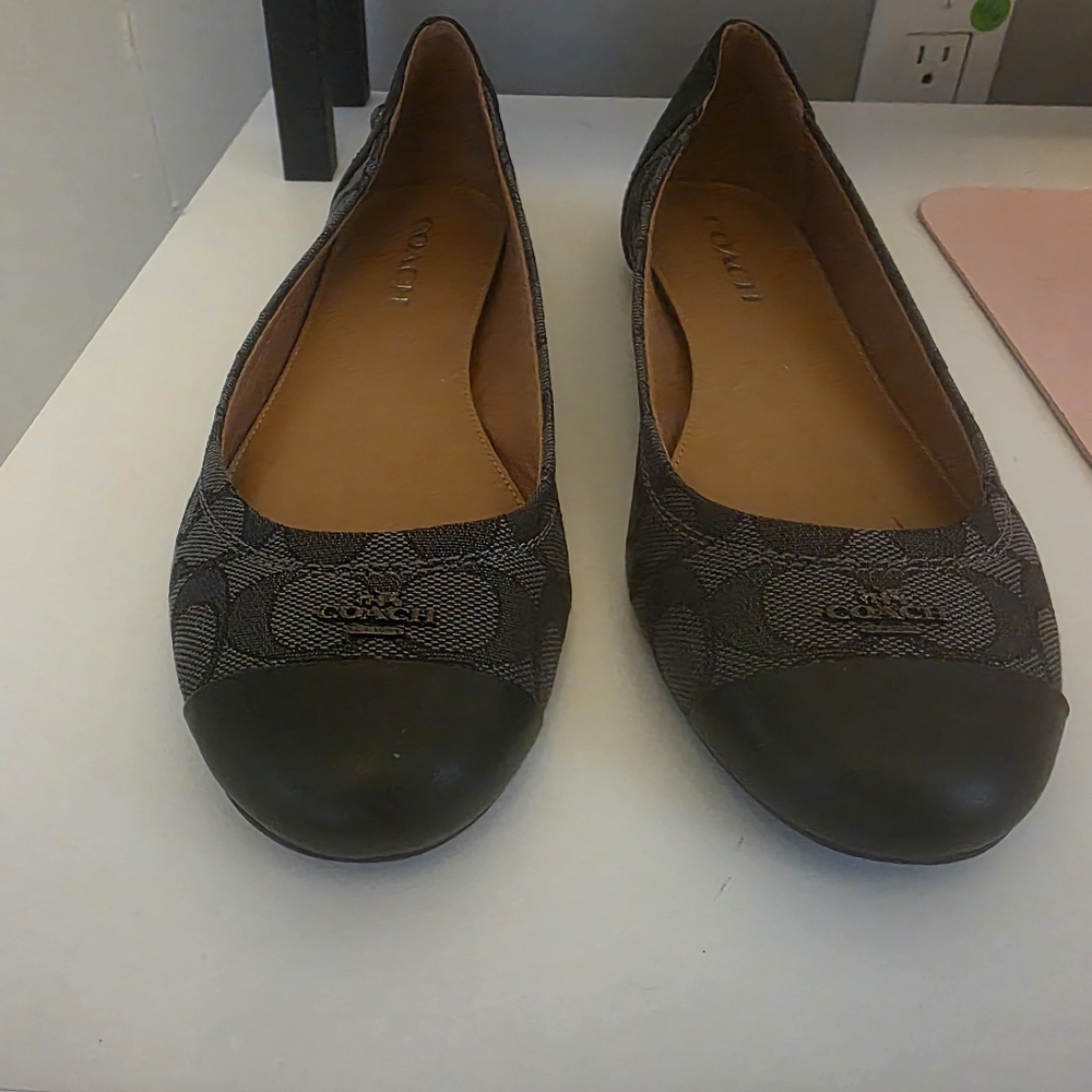 Coach Brown/Black Signature Canvas Cap-Toe Ballet Flats - Picture 4 of 6